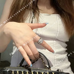 Trendy Luxury Geometric Shiny Zircon Multi-layer Gold Color Stainless Steel Couple Ring for Women Men Jewelry Gift