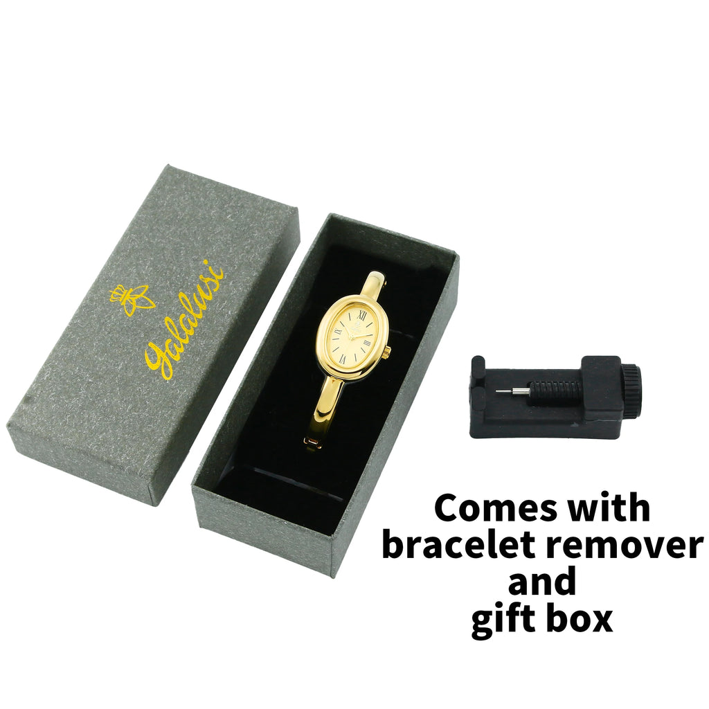 YaLaLuSi Vintage Green Oval Dial Gold Bangle Watch Elegant Retro Roman Numeral Ladies Quartz Wristwatch Luxury Women  Gift