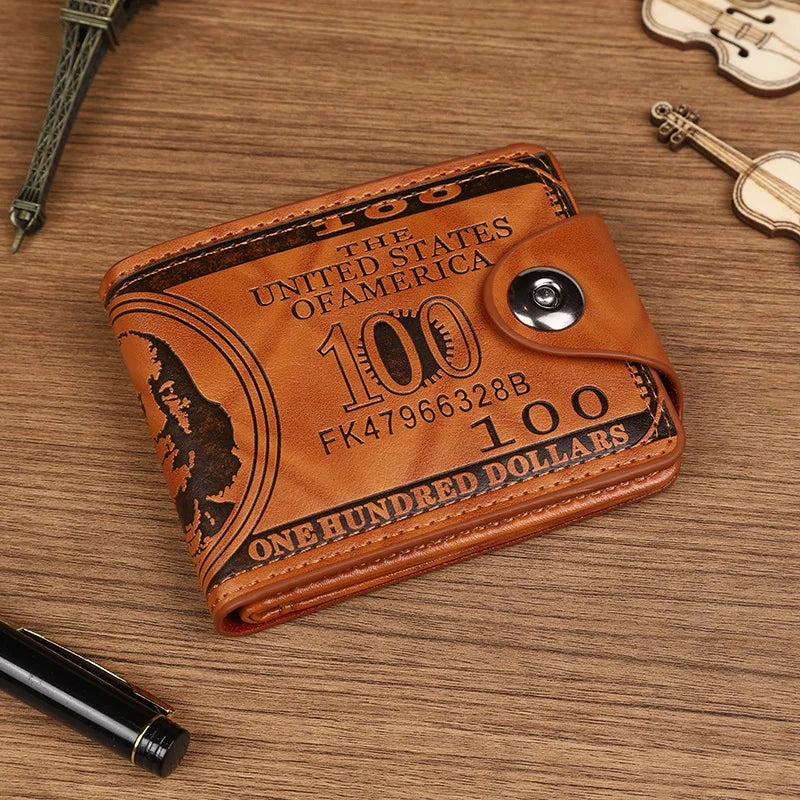 Men's Wallet Made of PU Wax Oil Skin Purse for Men Women Coin Purse Short Male Card Holder Wallets snap button Around Money Coin Purse