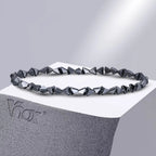 Vnox Stylish Black Triangle Beads Bracelets for Men Women Stretch Unisex Gallstone Handmade Hematite Wristband Jewelry