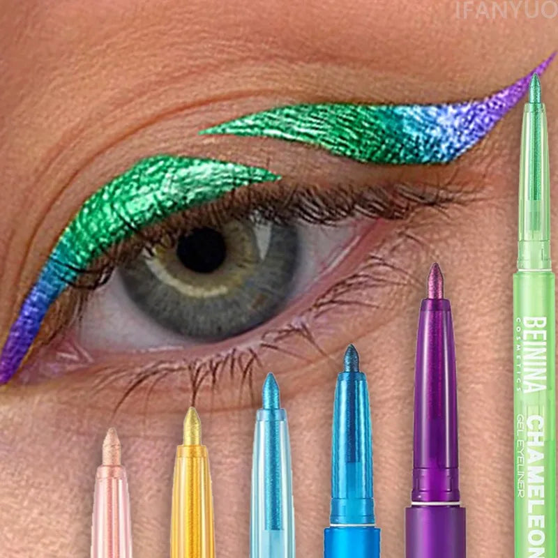 Shiny Chameleon Metallic Green Eyeliner Gel Stick Smooth Multicolor Eye Shadow Pearlescent Polarized Glitter Eyes Pigment Makeup mbzr