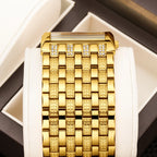 YaLaLuSi Full Rhinestone Square Ladies Watch Silver Metal Strap Gold Roman Dial Luxury Women Quartz Dress Watch