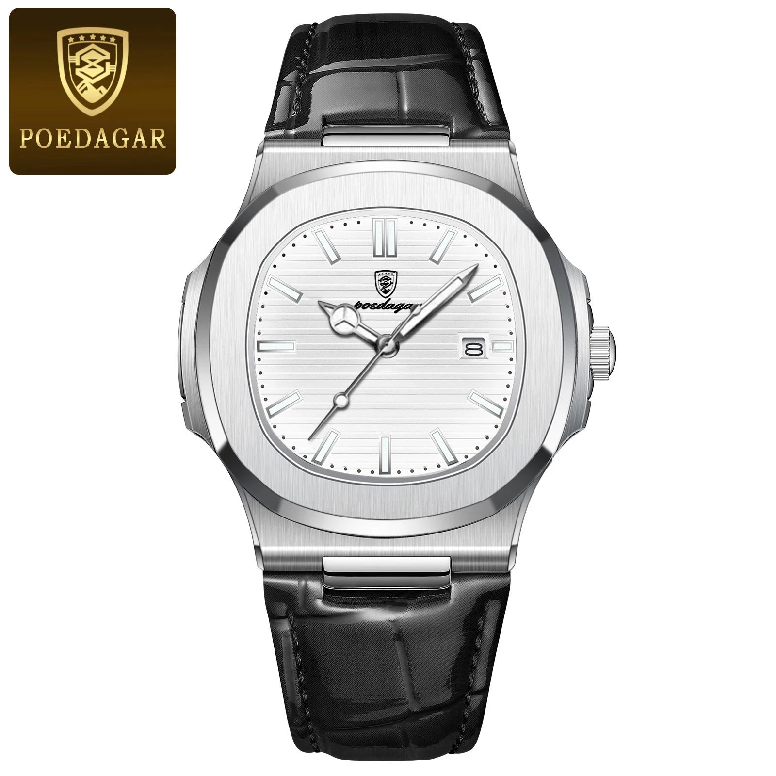 POEDAGAR Top Square Man Watch Date Waterproof Luminous Luxury Men Wristwatch High Quality Leather Men's Quartz Watches+Box Reloj mbzr