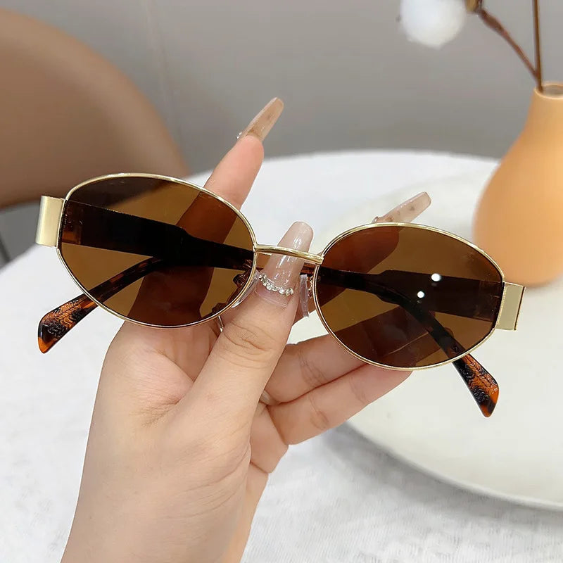 Retro Steampunk Sun Protection Sunglasses Vintage New Women's Metal Oval Sunglasses Ladies Classic UV400 Sunscreen Eyewear