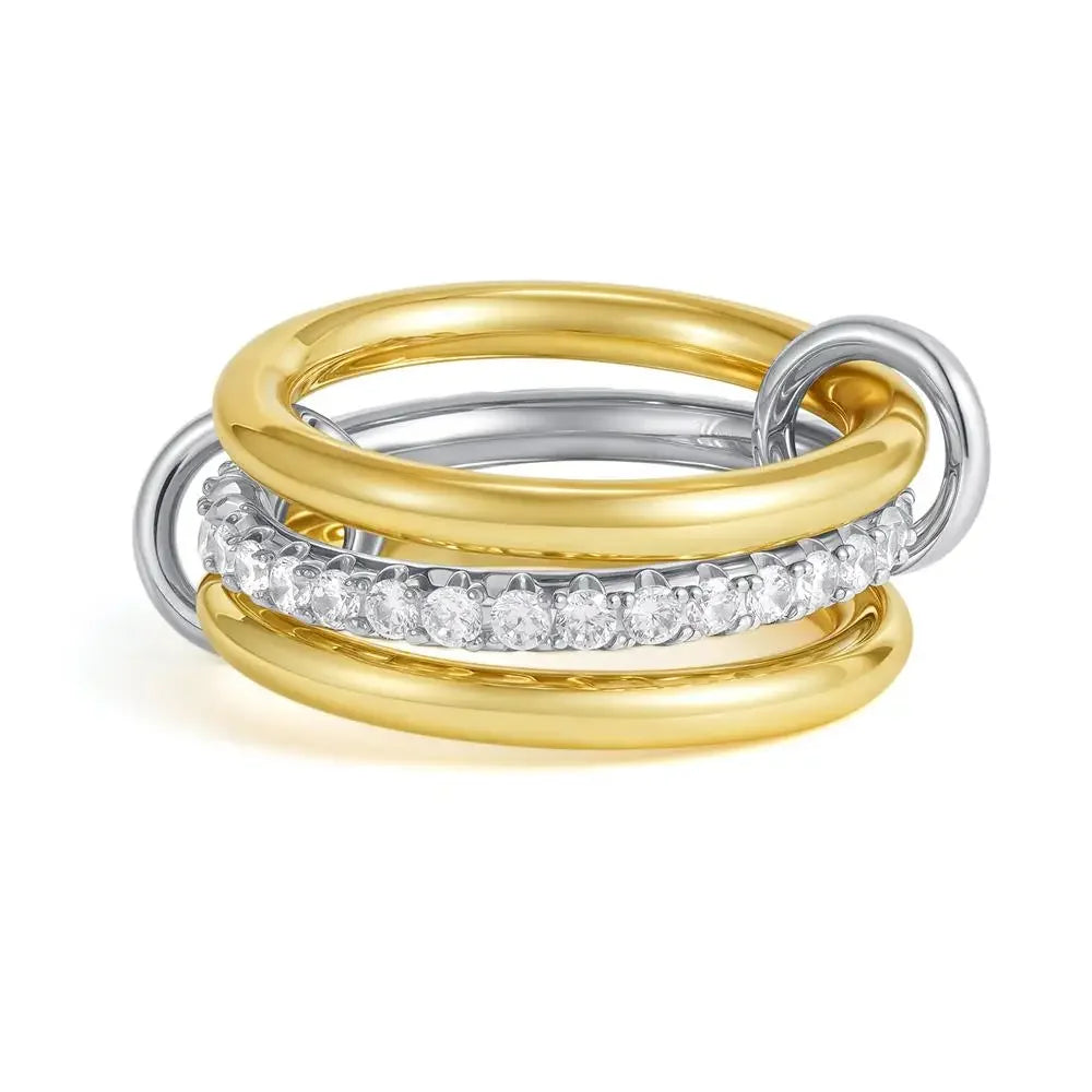 316 Stainless Steel PVD Mixed Metals Multi Layered Finger Rings Shiny CZ Zircon Stackable Ring Set Non Tarnish Dainty Jewelry