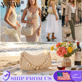 Bohemian Summer Straw Shoulder Bag with Ocean Shell, Starfish for Women Beach Vacation & Tropical Getaways Wrapped Handbags Ladies Handheld Crossbody Bags Totes mbzr