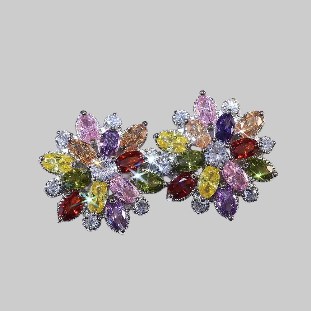 Cute Big AAAAA Bling Cubic Zirconia 925 Silver Needle Stud Earrings Fashionable Flower Earring for Women Jewelry Gift Brincos mbzr