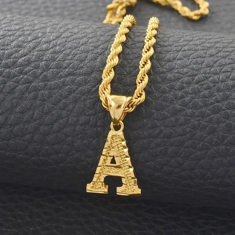 A-Z letter necklace, men's and women's gold-plated initials pendant rope chain, English letter jewelry Daily WearO mbzr