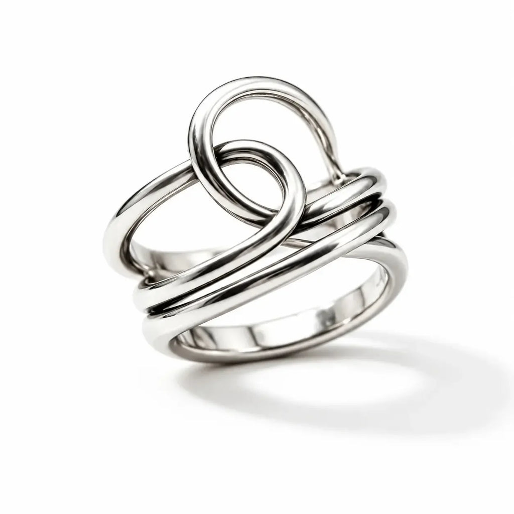 Vintage Asymmetric Cross Knot Stainless Steel Ring Waterproof Multi-Layer Minimalist Thumb Ring Elegant Simple Women Jewelry Gift
