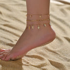 accessories summer simple personality multi-layer anklet European and American popular leaf peach sequined pendant chain female mbzr