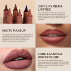 Liner Lipstick 6Colors Matte Black Brown Velvet Lipstick Waterproof Non Sticky Contouring Tint Lipliner Crayon Lip Makeup mbzr