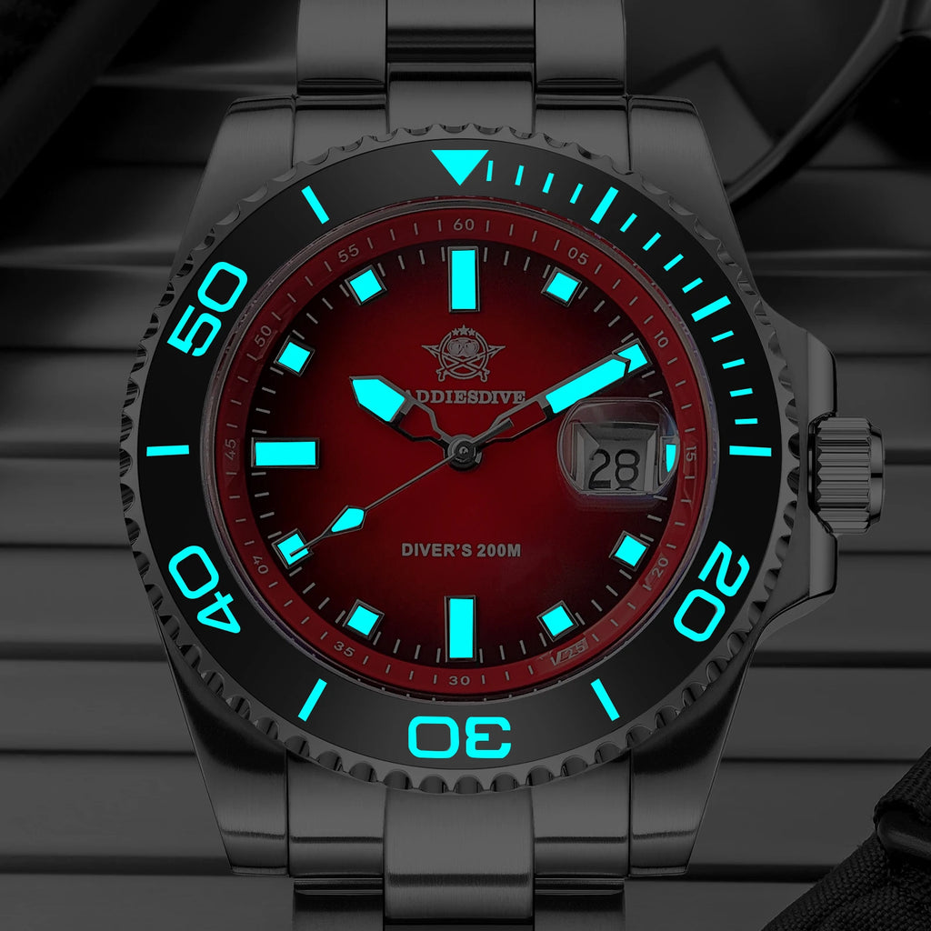 ADDIESDIVE 2026 New Men Quartz Watches BGW9 Super Blue Luminous 200M Waterproof Stainless Steel Fashion Sports Diving Wristwatch