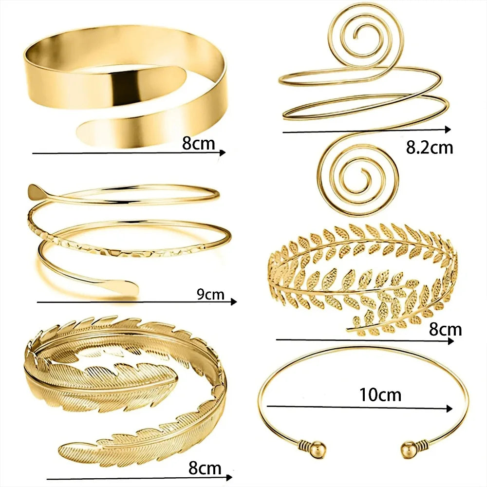 6-Piece bracelet set European and American hot-selling personalized geometric metal spiral leaf arm ring bracelet 6-piece set female