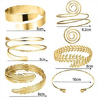 6-Piece bracelet set European and American hot-selling personalized geometric metal spiral leaf arm ring bracelet 6-piece set female