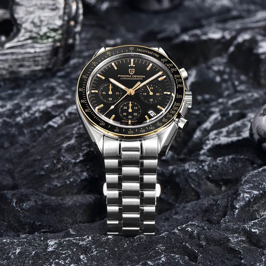 PAGANI DESIGN New Golden Watch Luxury Quartz Watches For Men Stainless steel Luminous AR Sapphire crystal Chronograph Man Gift Local Shipping