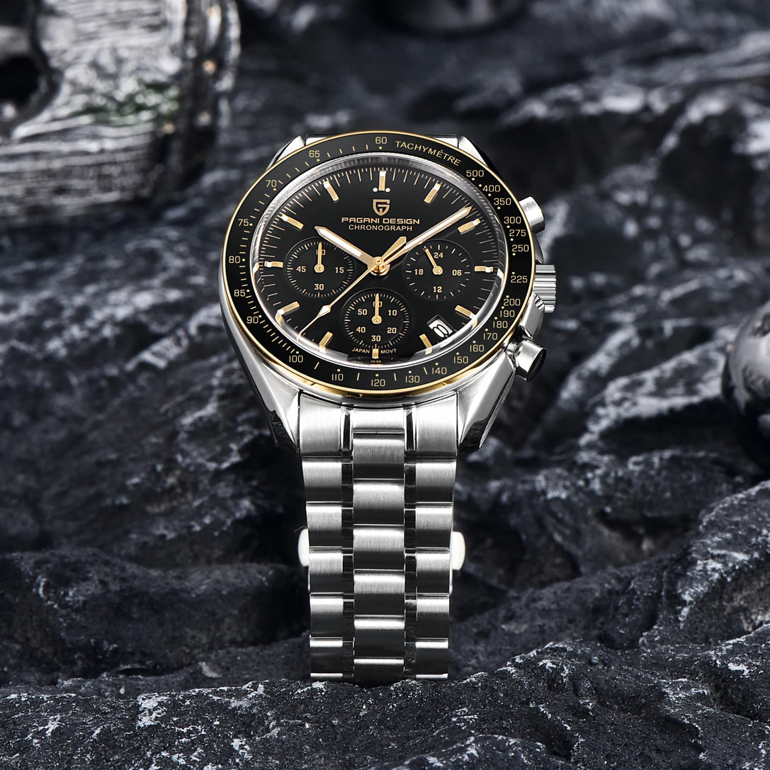 PAGANI DESIGN New Golden Watch Luxury Quartz Watches For Men Stainless steel Luminous AR Sapphire crystal Chronograph Man Gift Local Shipping