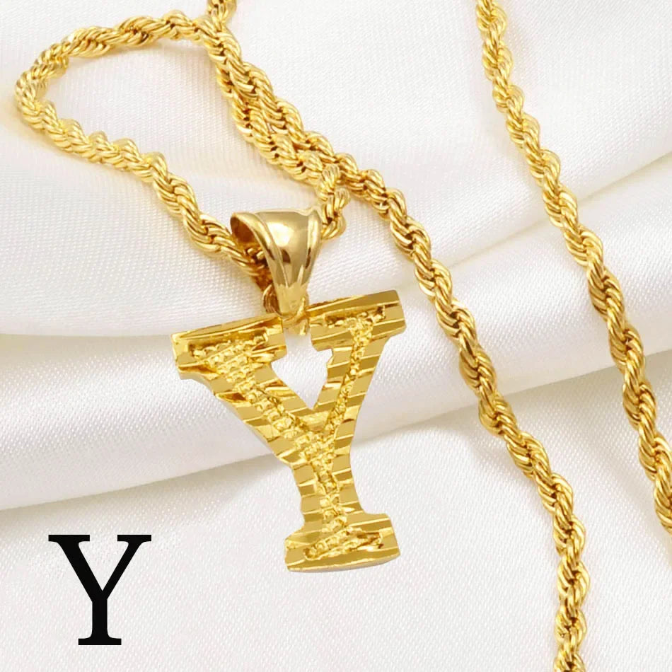A-Z letter necklace, men's and women's gold-plated initials pendant rope chain, English letter jewelry Daily WearO mbzr