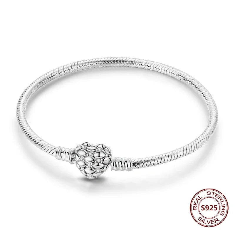 Silver 925 Bracelet Original Bracelets Colorful Zircon Heart Flower Cat Snake Chain For DIY Charms 17-20CM Luxury Jewelry Gifts mbzr