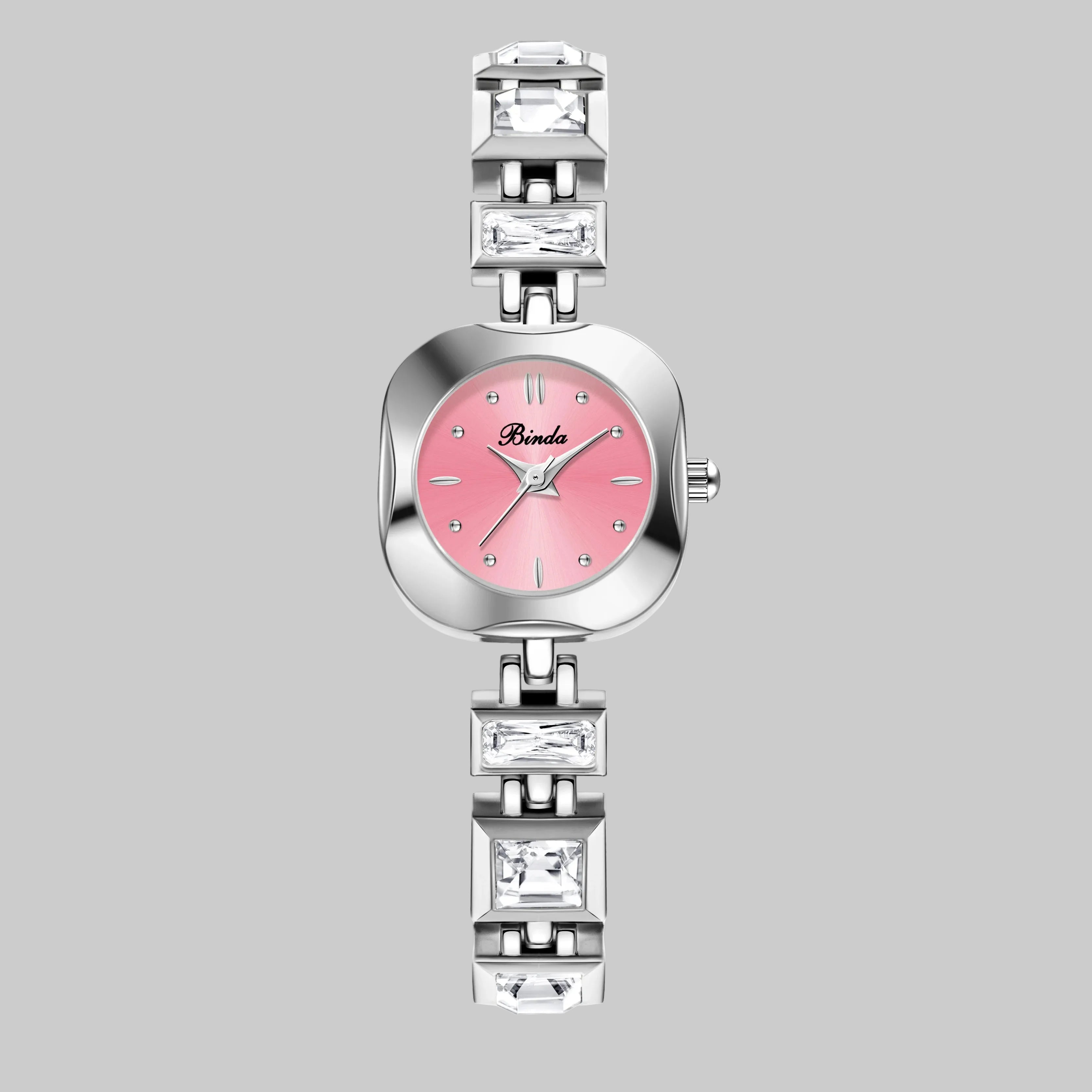 BINDA Women’s Square Crystal Quartz Watch Bracelet with Box & Strap Adjuster mbzr