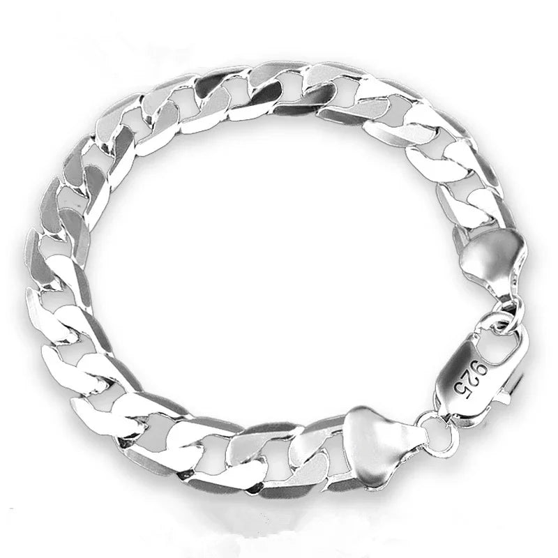 Sterling Silver Sideways Bracelet Unisex Men Women Jewelry