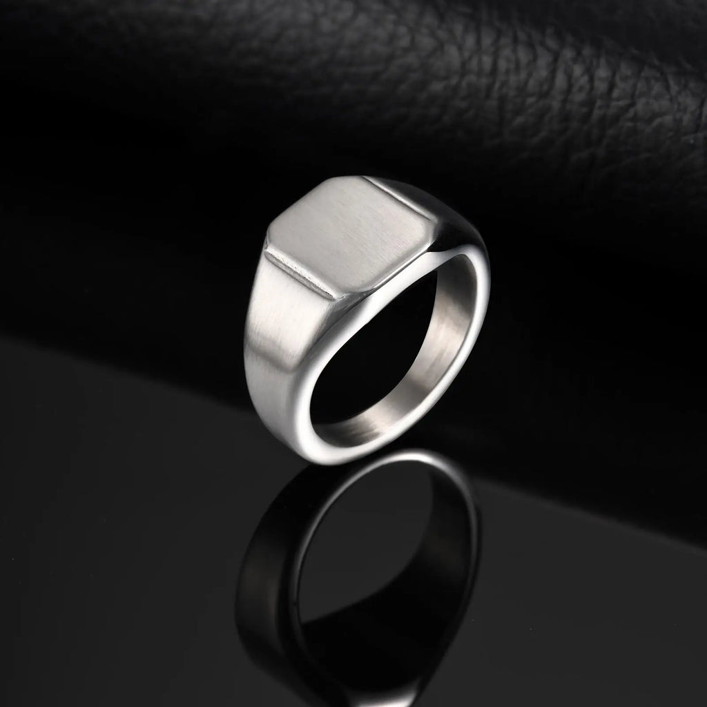 Vnox Brushed Square Signet Ring, Stainless Steel 11.8mm Wide Band for Men, Size 7-12 Chunky Finger Ring Anniversary Gift for Him