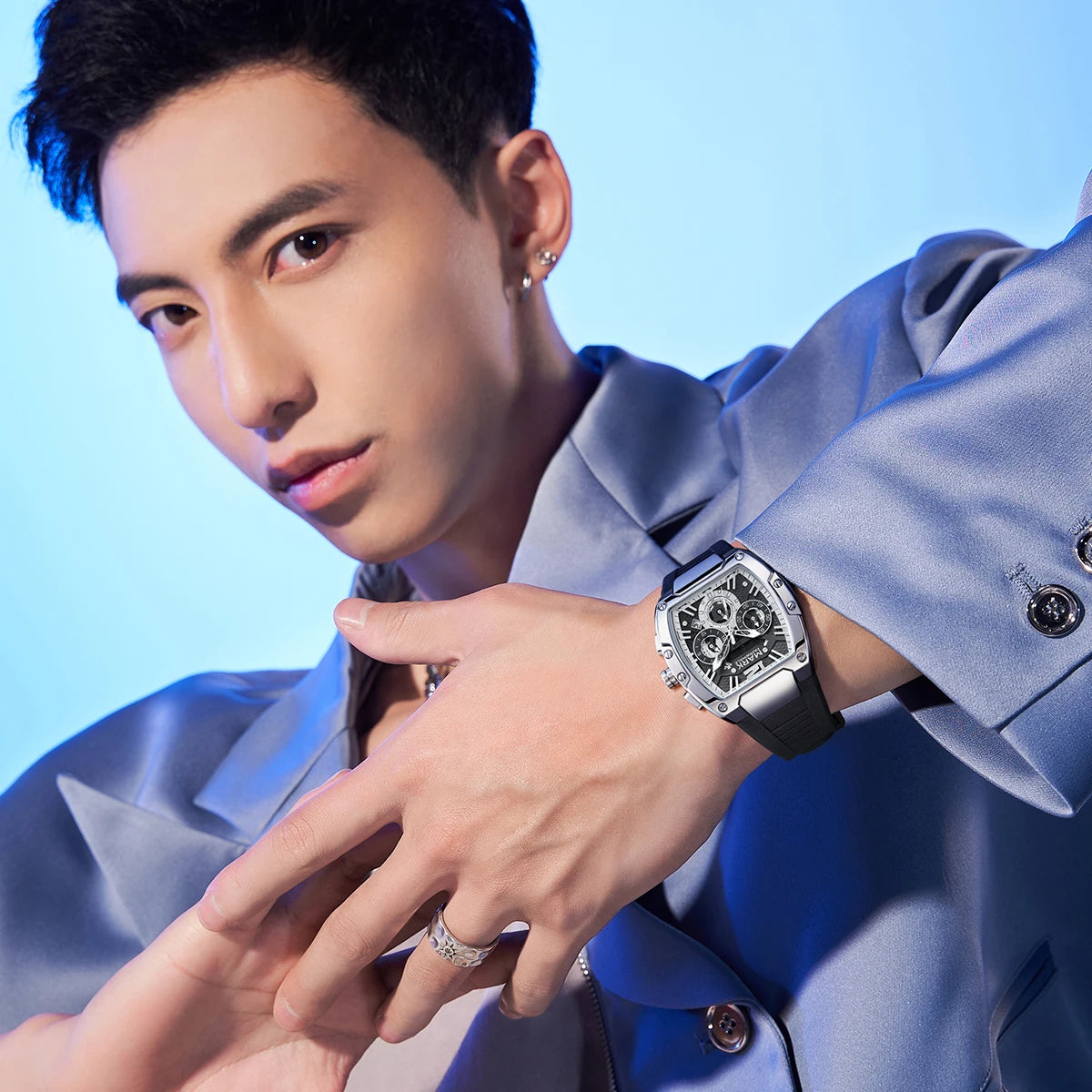 Mark Fairwhale Fashion Large Tonneau Case Man's watch Quartz  Waterproof Luminous Multifunctional Chronograph Sport Watches for man