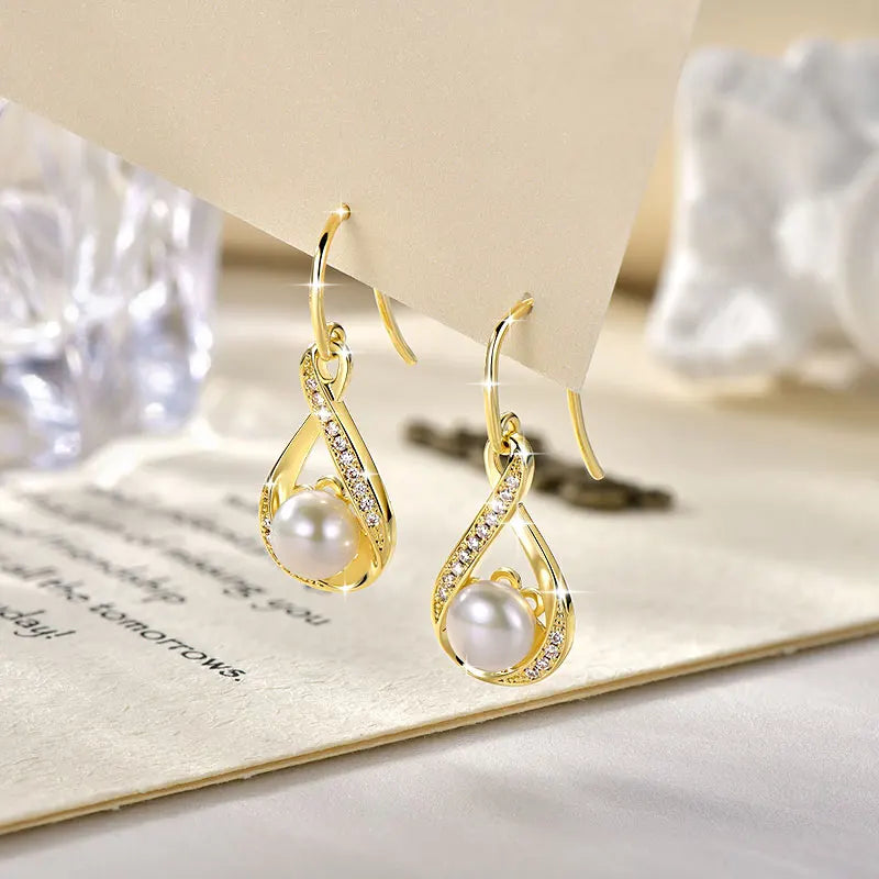 OXTAO 8-9mm Pearl Necklace& Earring Jewelry Set 14K Gold Filled Moissanite Infinity Charm Necklaces Wedding Promise Band Jewelry
