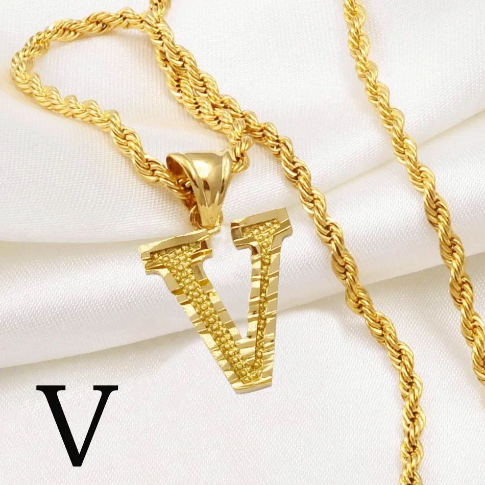 A-Z letter necklace, men's and women's gold-plated initials pendant rope chain, English letter jewelry Daily WearO mbzr