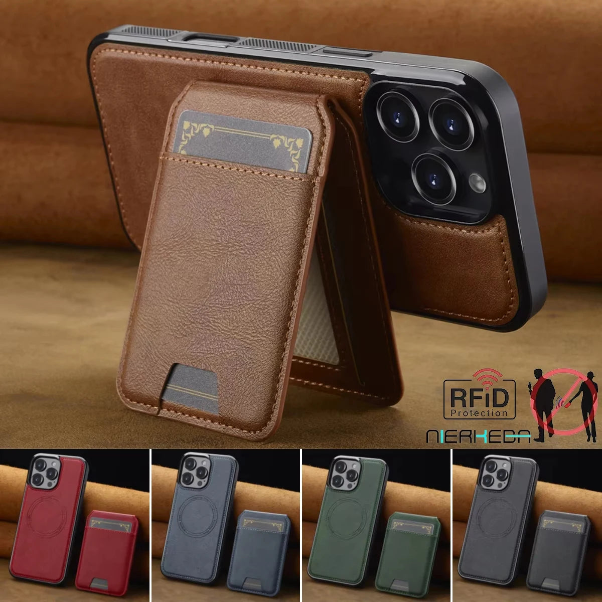2 in 1 Detachable Leather iPhone Case with Card Pocket - Magnetic Cover for iPhone 17 pro Max 17 Air 15 14 13 12 11 pro Max