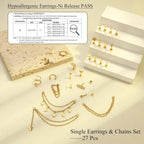 24Pcs 316L Surgical Steel Flat Back Earrings for Women Men Dangle Chain Stackable Cartilage Stud Helix Piercing Dainty Jewelry