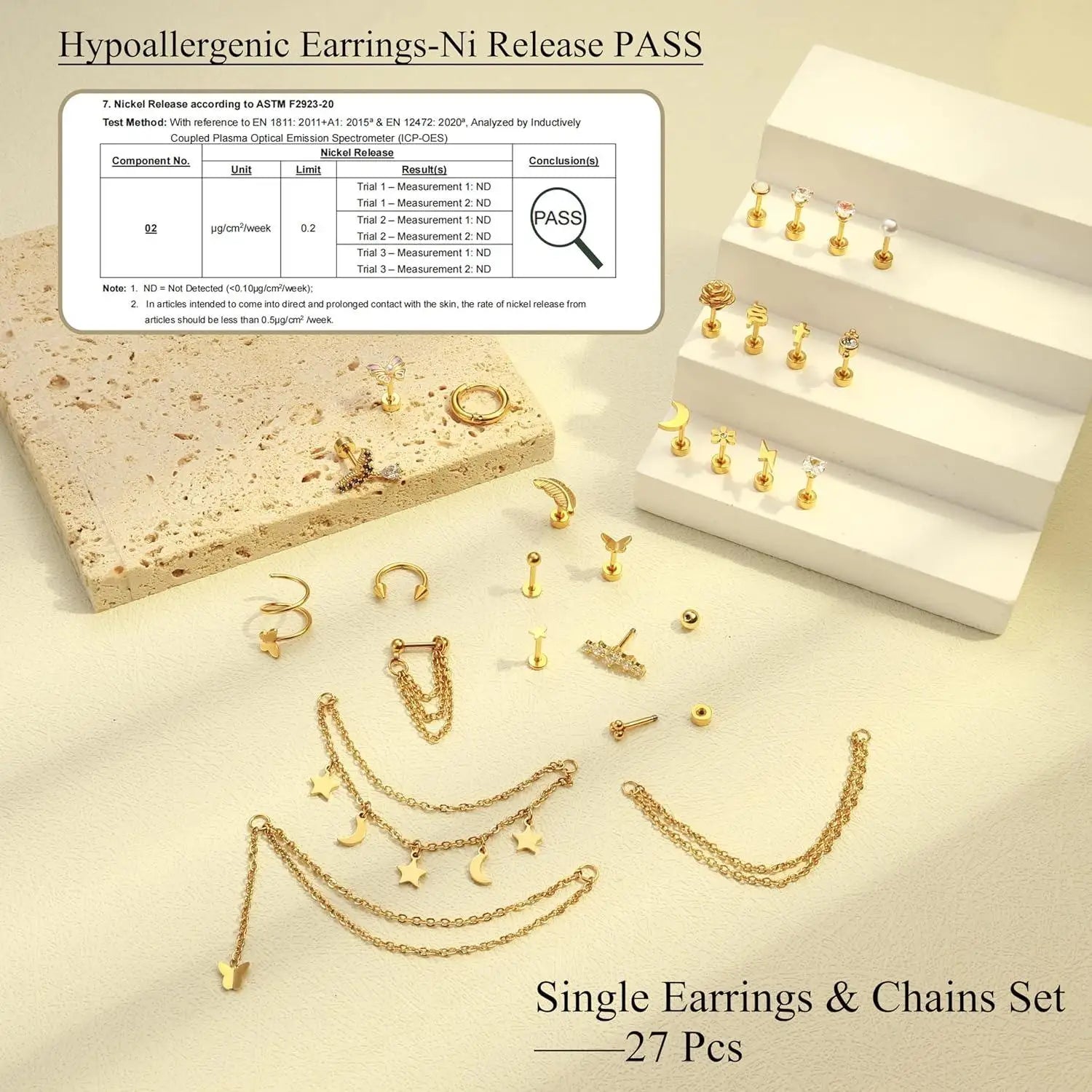 24Pcs 316L Surgical Steel Flat Back Earrings for Women Men Dangle Chain Stackable Cartilage Stud Helix Piercing Dainty Jewelry