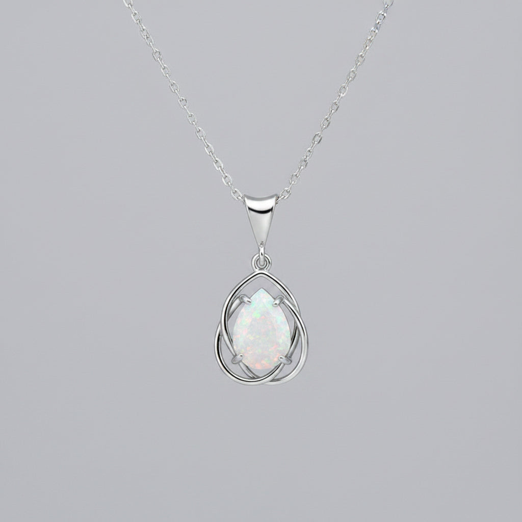 OXTAO White Opal Water Drop Necklace Bracelet Female Jewelry 925 Sterling Silver 7x10mm Pear Shape Cut Hollow Pendant Adjustable mbzr