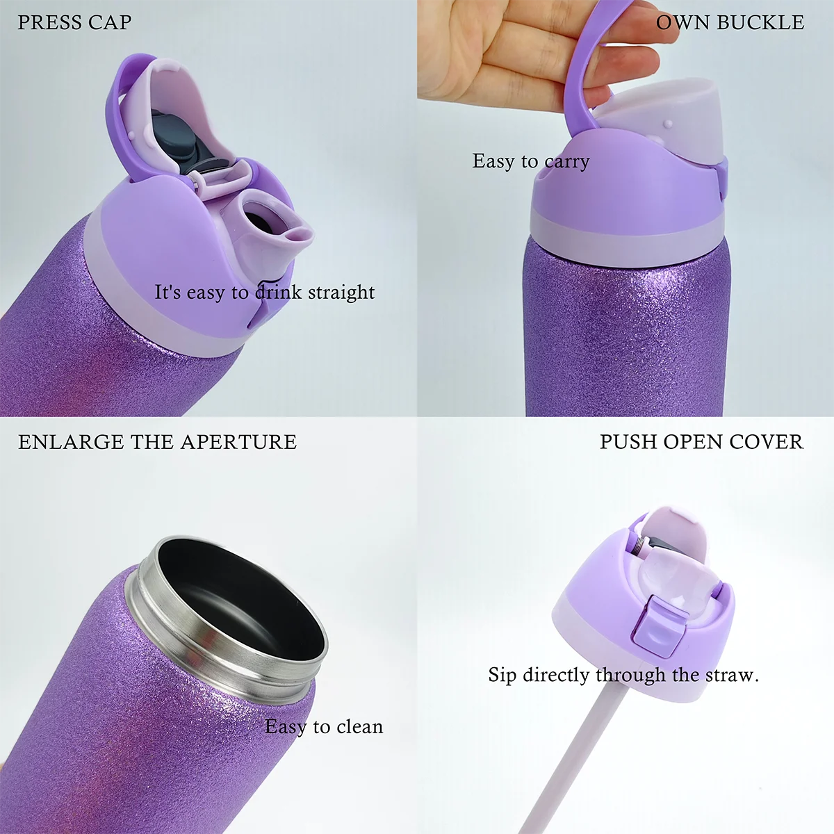 Owalaa diamond purple 32oz/945ml stainless steel insulated water bottle with straw,for daily sports outdoor,perfect gift mbzr