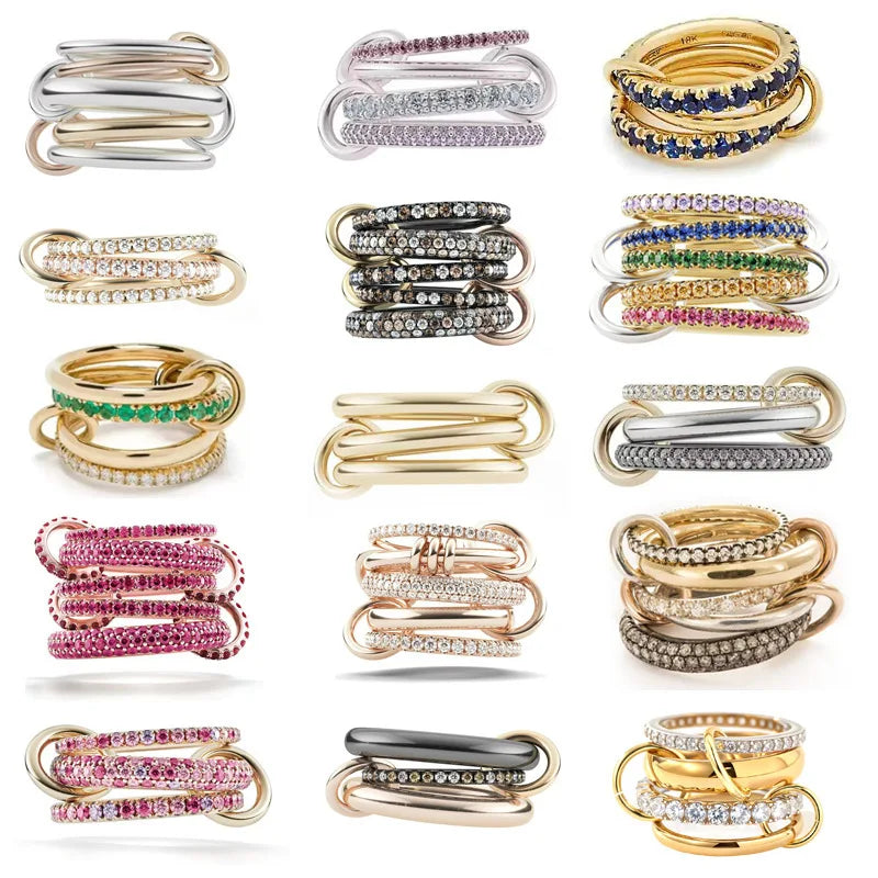 Ring Interlocking Stacked Multi-Layer Stainless Steel Ring Jewelry Copper Zircon Hand Jewelry
