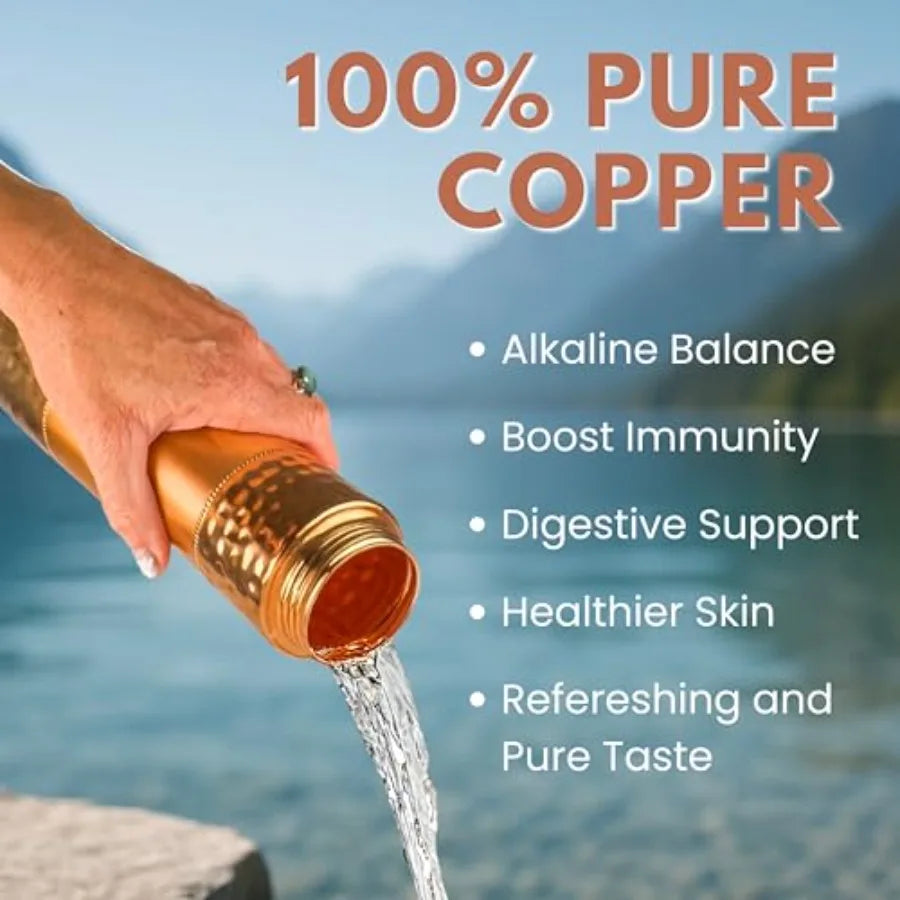 Pure Copper Water Bottle For Drinking Water with Straw and Sports Lid 33.5oz/ 950ml Ayurveda Copper Bottle for Ayurvedic Health mbzr