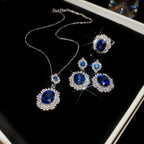 Medium Vintage Inlaid Rhinestone Three-piece Jewelry Set Oval Ring Earring Light Luxury Fashion Necklace Accessories Set mbzr