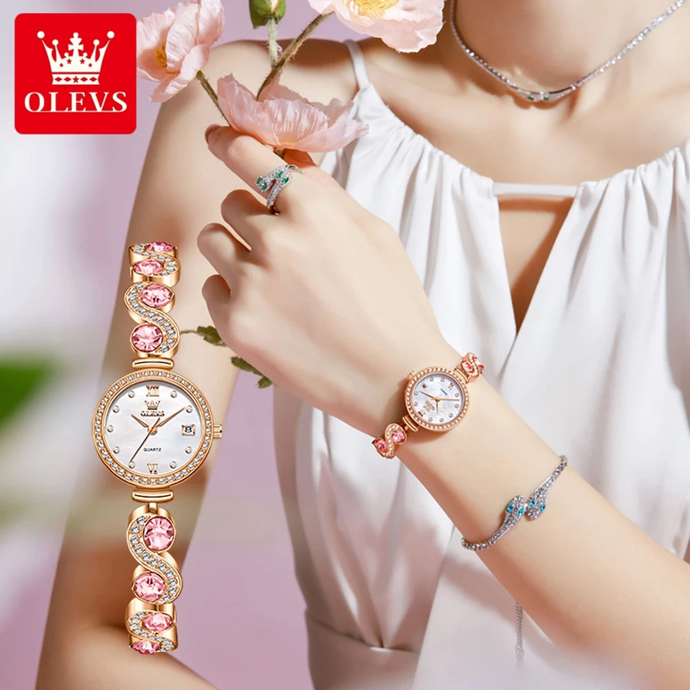 OLEVS 5633 Women Watch Dress Elegant All Diamond Bracelet Luxury Original Waterproof Watch HD Automatic Date Women Quartz Watch mbzr