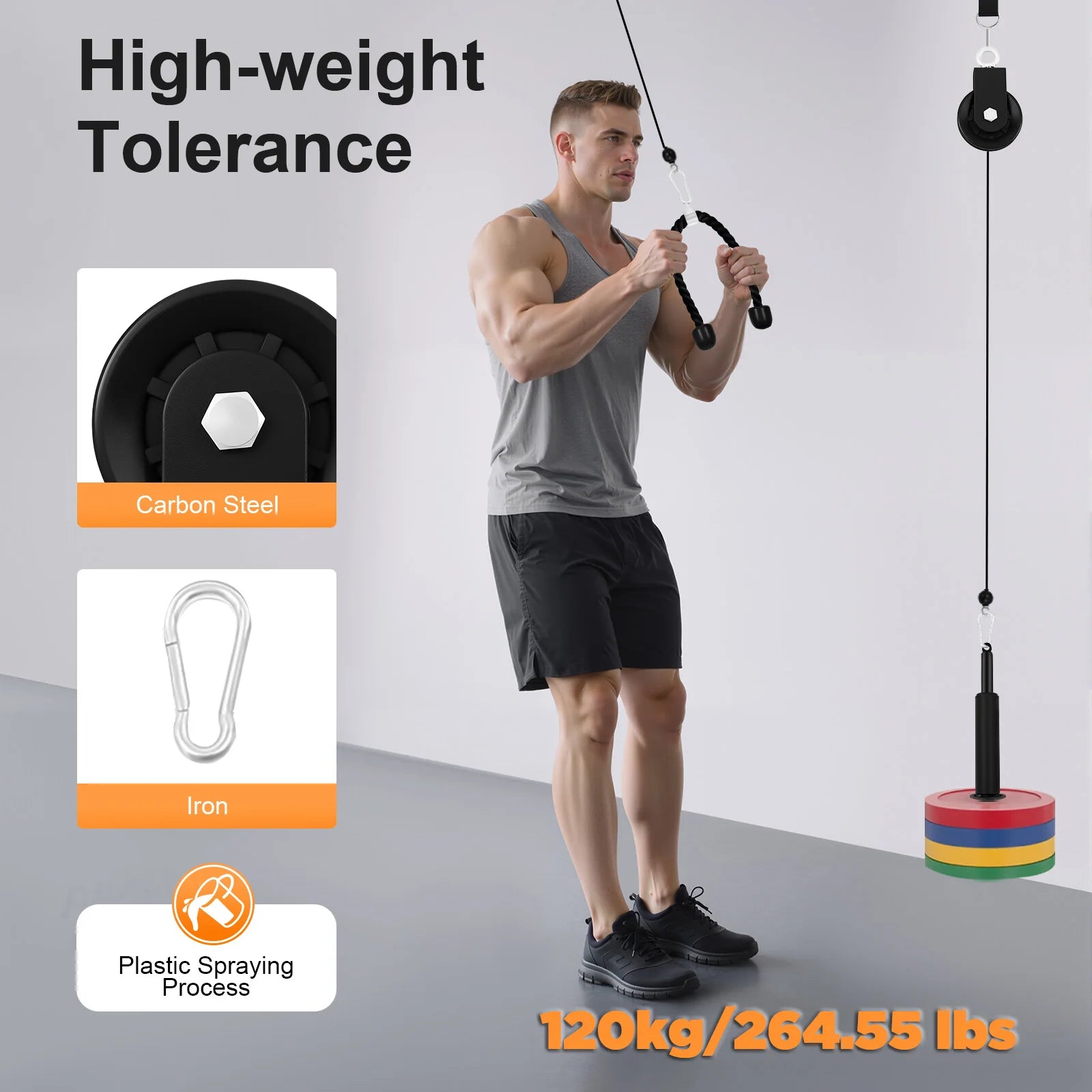 120kg Cable Pull Fitness System, Gym Muscle Training Cable, Weight Pulley System for Unisex Adults Pull Downs mbzr