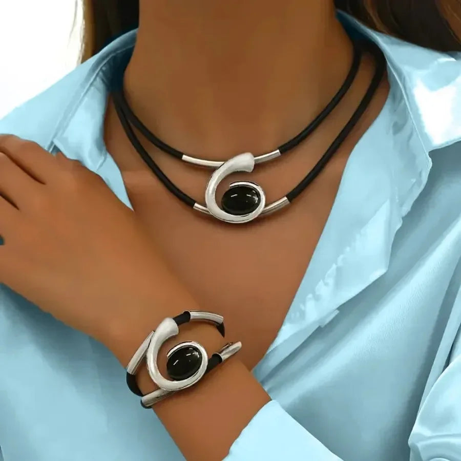 Exaggerated Spiral Snail Ear Studs Necklace Bracelet Ring Bohemian Jewelry Set for Women Elegant Beach Style Accessories