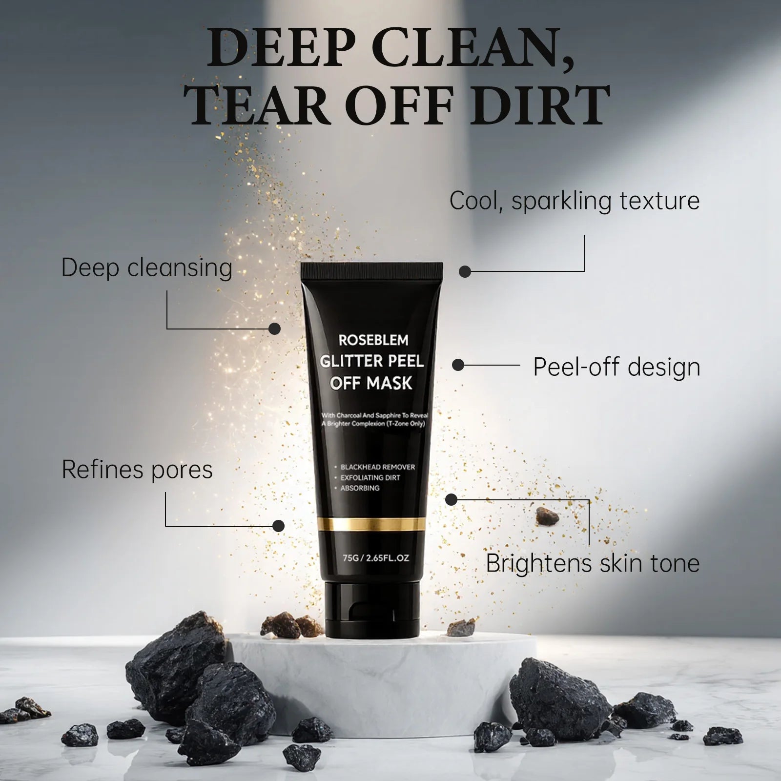 Natural Charcoal Blackhead Peel-Off Mask, Deep Cleansing, Oil Control, Suitable for Oily Skin, Unclogs Pores, Brightens Skin mbzr