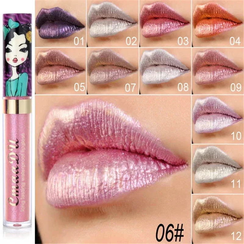 Gold Flash Liquid Lipstick Shimmer Lip Gloss Beauty Girl Diamond Glitter Lip Tint Waterproof Long Lasting Lipsticks Makeup mbzr