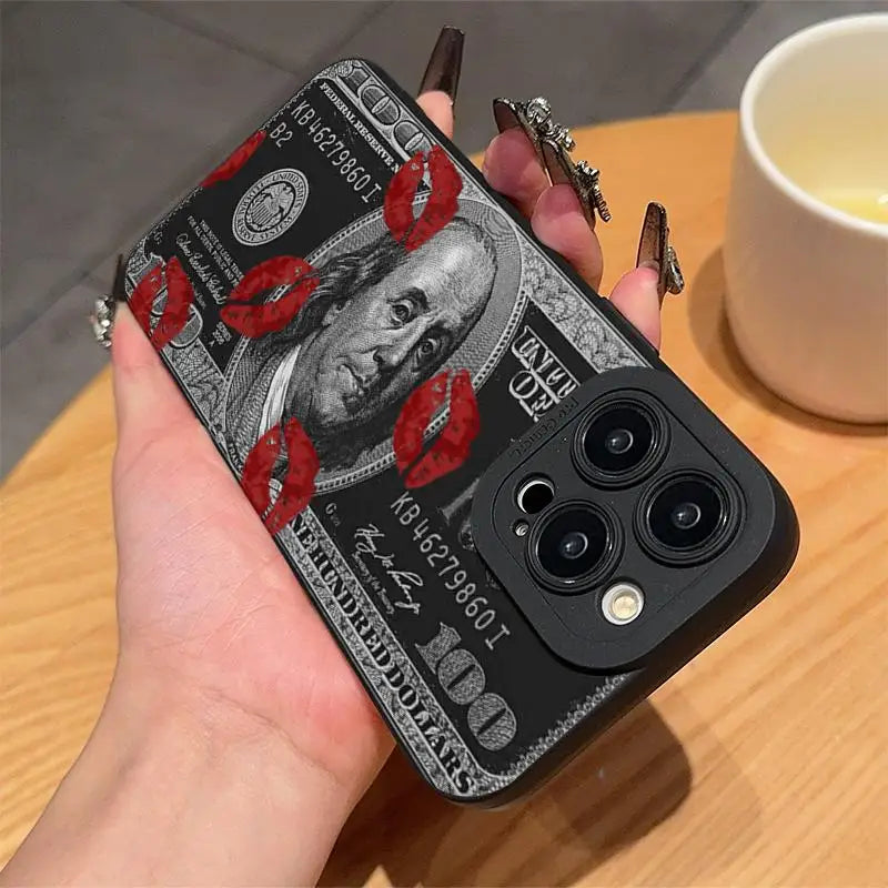 Money & Lip Pattern Phone Case, Anti-drop Cellphone Protective Case Cover for IPhone 16 Pro Max 15 Pro 14Plus 13 12 11 XR X/XS
