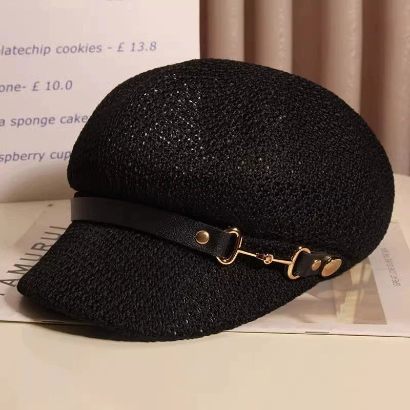 Hollow Breathable Octagonal Hat for Women Sun Protection Peaked Cap Versatile Painter Beret Hat