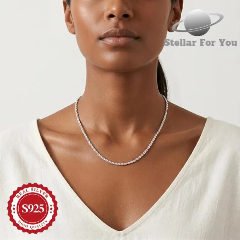 Handmade, Fashionable 925 Silver Cable Necklace, Vintage and Exquisite Jewelry Gift, Daily Versatile, Suitable for Giving to Her/Mother/Girlfriend, Buy Three Get One Free