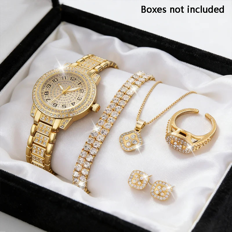 Luxury Women Gold Watch Fashion Ladies Quartz Diamond Wristwatch Elegant Female Bracelet Watches Set Reloj Mujer mbzr