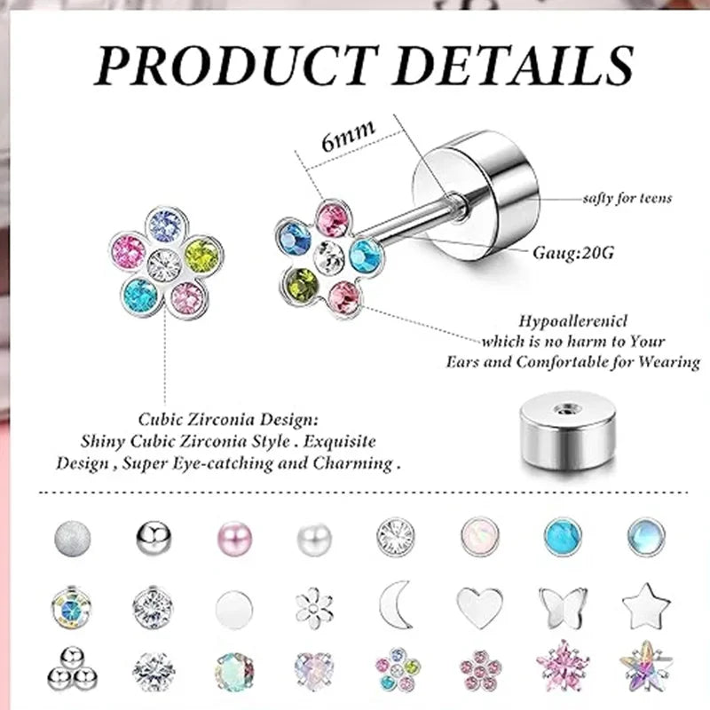 Stainless Steel Heart and Crescent Moon Stud Earrings for Women