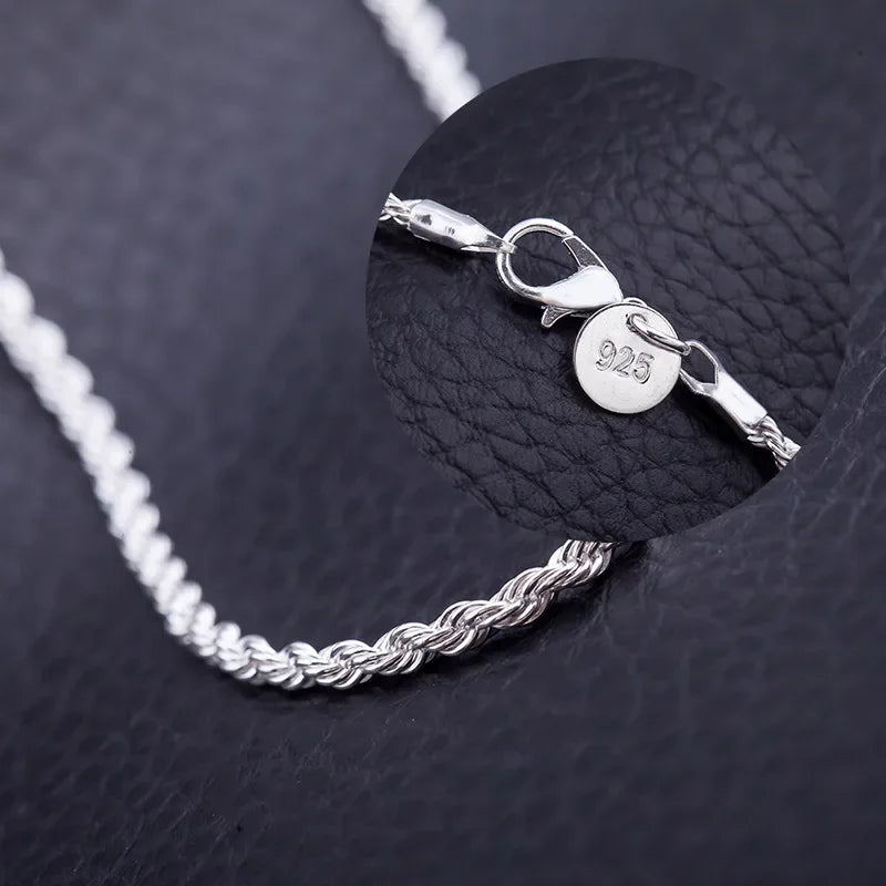 Hot Charms Fine 4MM Rope Chain 925 Sterling Silver Necklaces for Woman Men Classic Fashion Jewelry Wedding Party Holiday Gifts mbzr