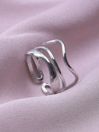 304 Stainless Steel Minimalist Ins Style Wave Design Ring, #9 Adjustable Open Cuff Hydraulic Ring, Unisex Cold Tone Diy Jewelry