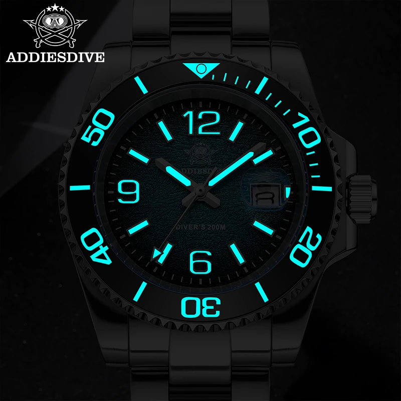ADDIESDIVE 2026 New Outdoor Diving Quartz Watch Men 200M Waterproof BGW9 Luminous Calendar Display Stainless Steel Wristwatches mbzr