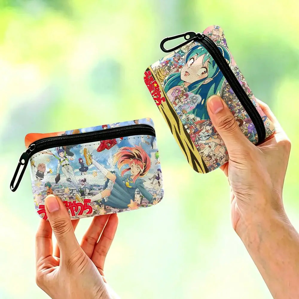 Classic Romantic Anime U-Urusei Y-Yatsura Oxford Coin Wallet Detachable Carabiner Hook Compact Storage Bag For Outdoor Shopping